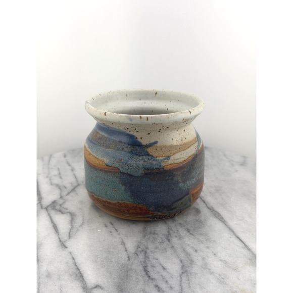 The Unbranded Brand Other - Vintage Klickitat Pottery Studio Art Vase Hand Thrown Stoneware Jar Blue Brown